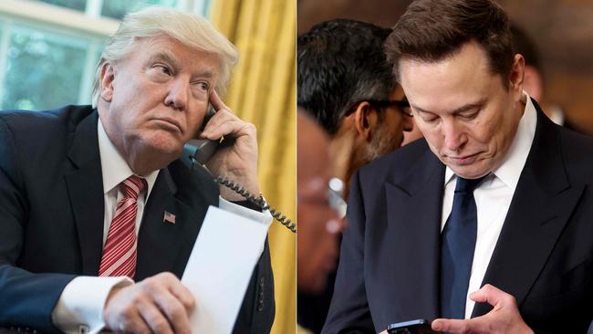 (COMBO) This combination of pictures created on June 06, 2025 shows US President Donald Trump waiting to speak on the phone with Irish Prime Minister Leo Varadkar to congratulate him on his recent election victory in the Oval Office at the White House in Washington, DC, on June 27, 2017. (L) Tesla CEO Elon Musk looking at his phone during the inauguration of Donald Trump as the 47th president of the United States in the Rotunda of the US Capitol in Washington, DC, on January 20, 2025.. Donald Trump and Elon Musk's unlikely political marriage exploded in a fiery public divorce on June 5, 2025, with the US President threatening to strip the billionaire of his huge government contracts in revenge. (Photo by NICHOLAS KAMM and KEVIN LAMARQUE / various sources / AFP)