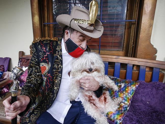 Just the two of us … Molly Meldrum and Ziggy at home during COVID-19 lockdown Picture: David Caird