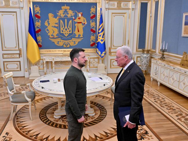 Mr Zelensky and General Kellogg have struck up a friendly tone. Picture: AFP