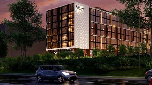 An artist's impression of the proposed seven-storey hotel planned for Frenchs Forest Rd East at Frenchs Forest. It will have a 24-hour reception desk. Picture: Cayas Architects