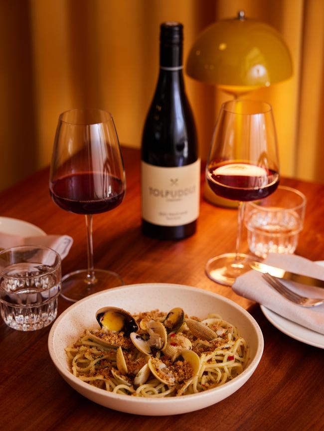 The spaghetti vongole uses housemade pasta and Eyre Peninsula mud cockles.