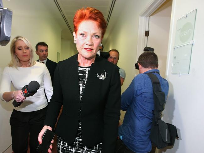Pauline Hanson was unusually absent when her new One Nation senator Fraser Anning was sworn in to replace Malcolm Roberts. Picture Kym Smith
