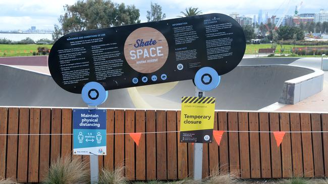 Children in Melbourne can’t go to school and can’t visit friends — and now they can’t visit playgrounds and skateparks. Picture: Andrew Henshaw