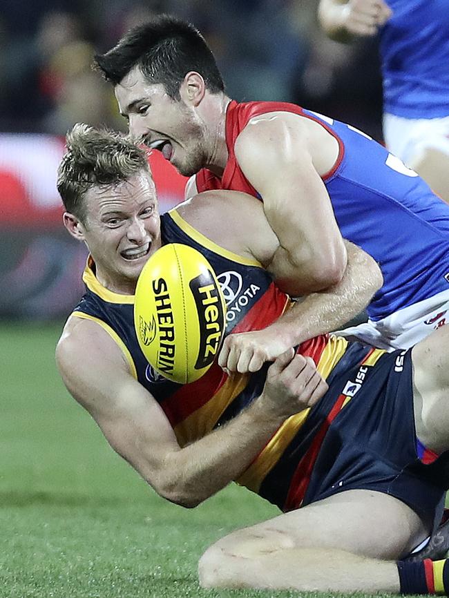 Matt Crouch praised the efforts of young Crows defender Alex Keath who was one of Adelaide’s best against Melbourne. Picture SARAH REED