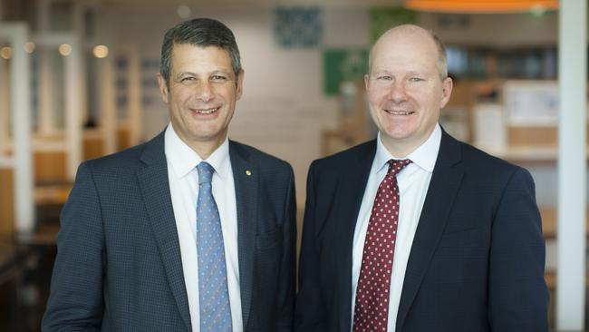 Former Cbus chairman Steve Bracks and CEO David Atkin.