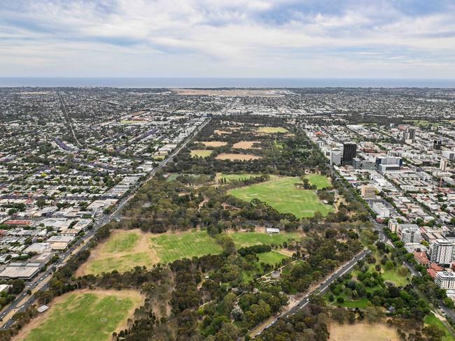 November 16, 2024: Aerial images of Adelaide.  South Parklands. Picture: Brenton Edwards