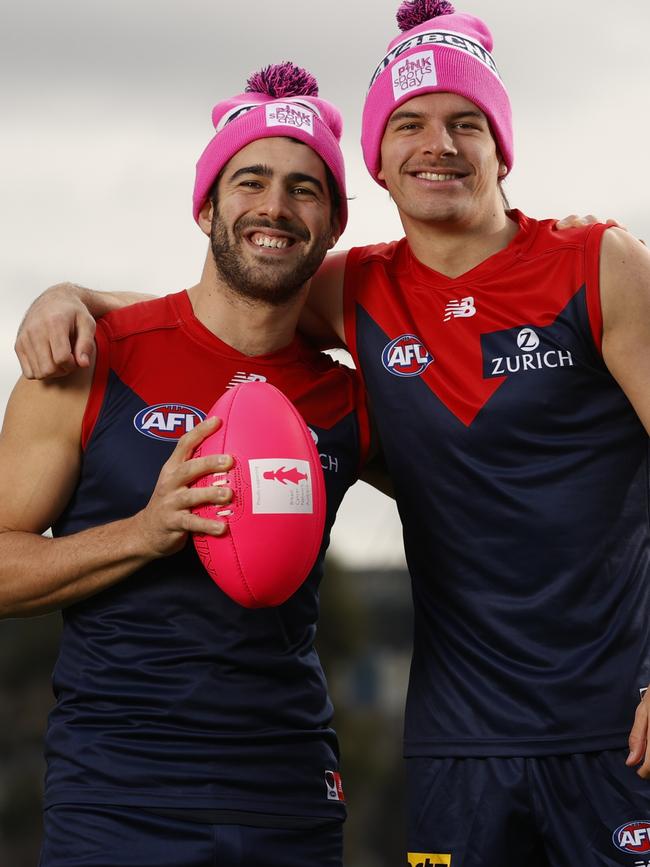 Fraser Rosman and Christian Petracca. Picture: Michael Wilson/AFL Photos