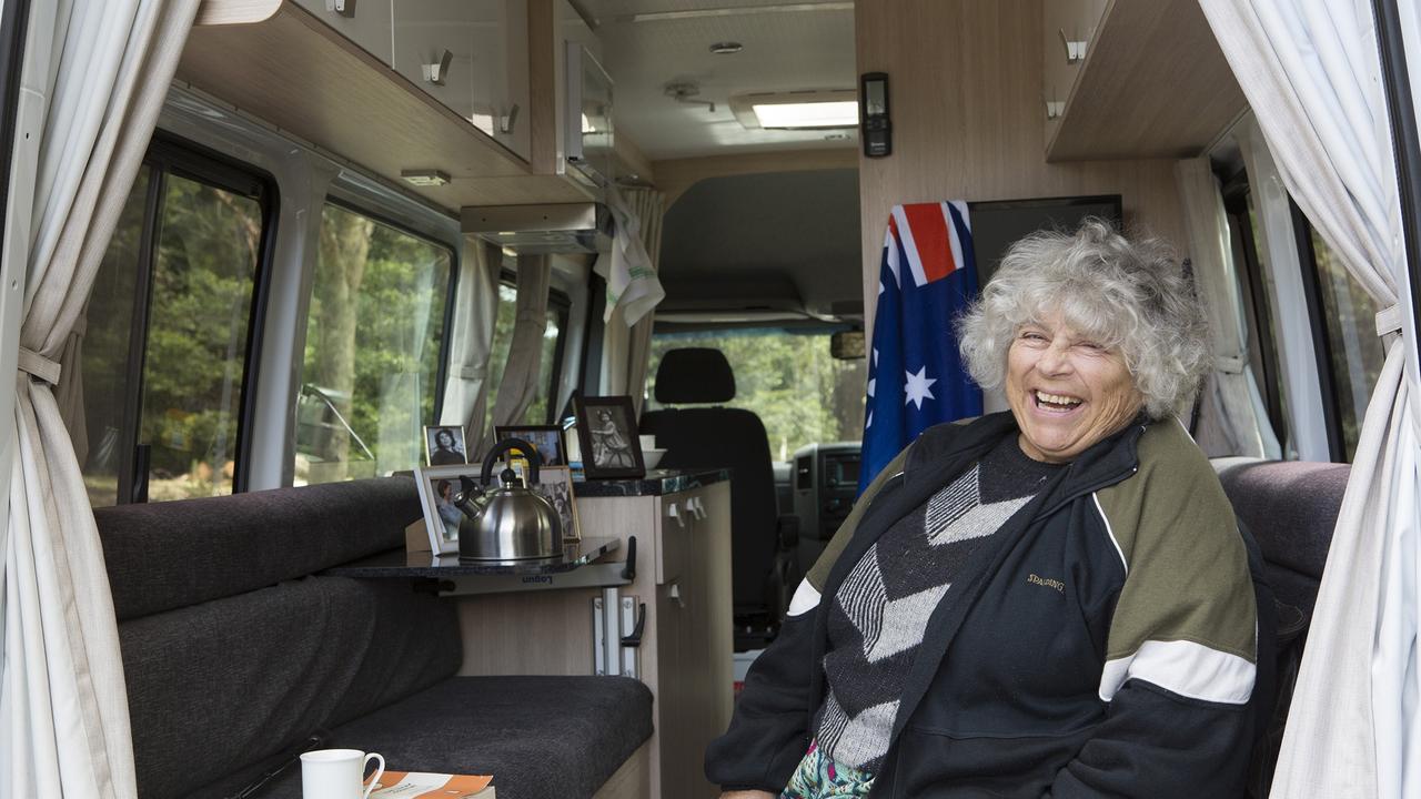 Actor Miriam Margolyes is road tripping around Australia in the new TV series Miriam Margolyes Almost Australian. Supplied by ABC-TV.