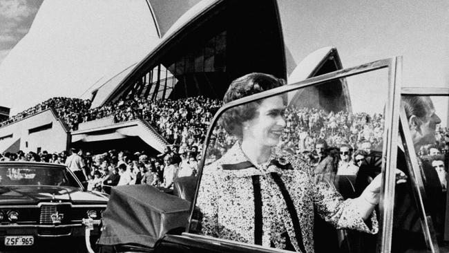 Queen Elizabeth II greets crowds at the Opera House opening