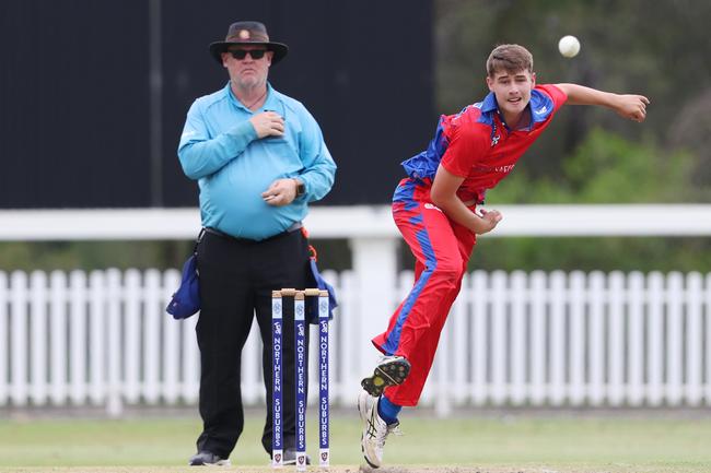 Spencer Green bowling for Toombul. Picture Lachie Millard