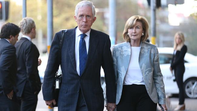 Alexander and Jane Dawson, the parents of Lindt Cafe siege victim Katrina Dawson, walk arm in arm as they arrive to the Lindt Cafe siege inquest findings in Sydney, Wednesday, May 24, 2017. Picture: AAP /David Moir.