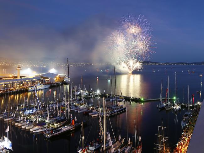 New Years Eve celebrations at the Hobart waterfront.  Taste of Tasmania  The Children's fireworks are pictured at 9.30pm from the top of the Marine Board Building.