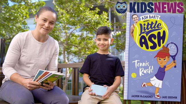 Ash Barty is interviewed by Kids News junior reporter Leonel Molina about her Little Ash children's book series. Picture: HarperCollins