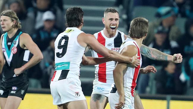 St Kilda won both its matches at Adelaide Oval this year but is 1-1 at Metricon Stadium and 2-1 at the Gabba. Picture: Sarah Reed