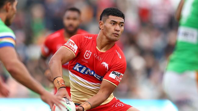 WAGGA WAGGA, AUSTRALIA - APRIL 29: Isaiya Katoa of the Dolphins daduring the round nine NRL match between the Canberra Raiders and Dolphins at McDonalds Park on April 29, 2023 in Wagga Wagga, Australia. (Photo by Mark Nolan/Getty Images)