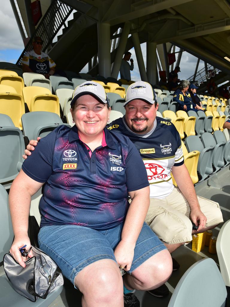 North Queensland Cowboys against Newcastle Knights at Queensland Country Bank Stadium. Cat Gorey and Scott Elbourne. Picture: Evan Morgan