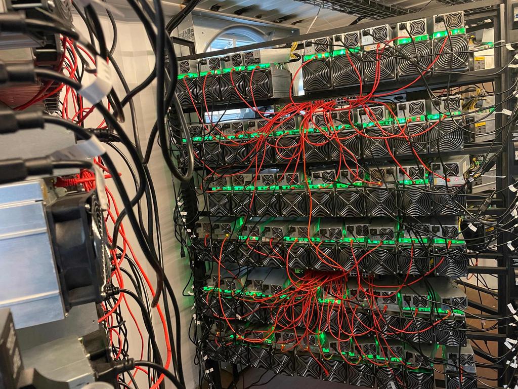 A bitcoin mining data centre is seen on an oilfield in North Texas. Picture: AFP