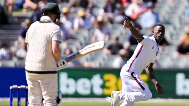 Joseph followed that up with a beauty to dismiss Steve Smith. (Photo by Izhar KHAN / AFP)