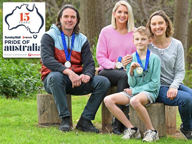 21/09/19 - Three past pride of Australia winners. Nigel Hardy (2018 winner), Mary Morgan (2006 winner) and Lachlan Gray and Catherine Gray (2014 winner). Picture: Tom Huntley