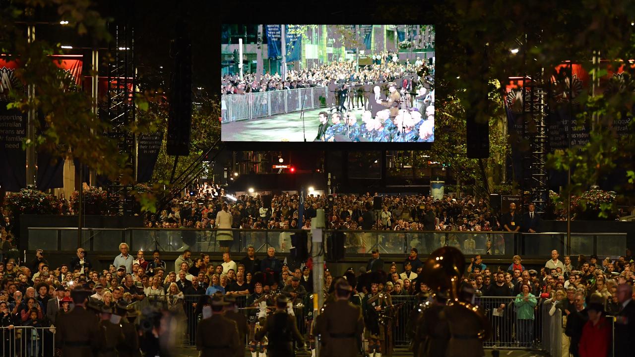 A large crowd attends the Anzac Day Dawn Service at The Cenotaph in Sydney. Picture: AAP 