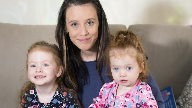 Jenna Fantauzzo with daughters Iyla, 3, and Milla, 21 months. Picture: Sarah Matray