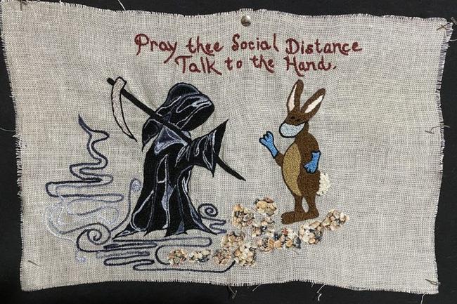 Stitch & Resist – Social Distancing, stitched by Subversive Stitcher.