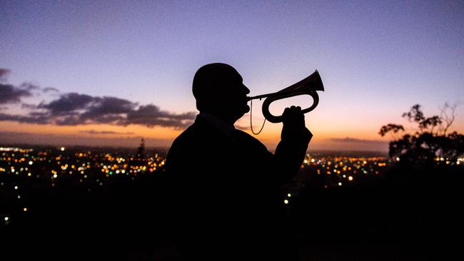 James Morrison practises at his Mount Gambier home for his driveway rendition of the Last Post. Picture: Morgan Sette