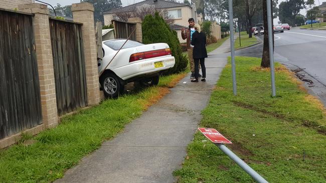 A car ploughed into the yard of a house in Wilson Rd, Acacia Gardens, destroying a shed and stopping just centimetres from the owner's lounge room.