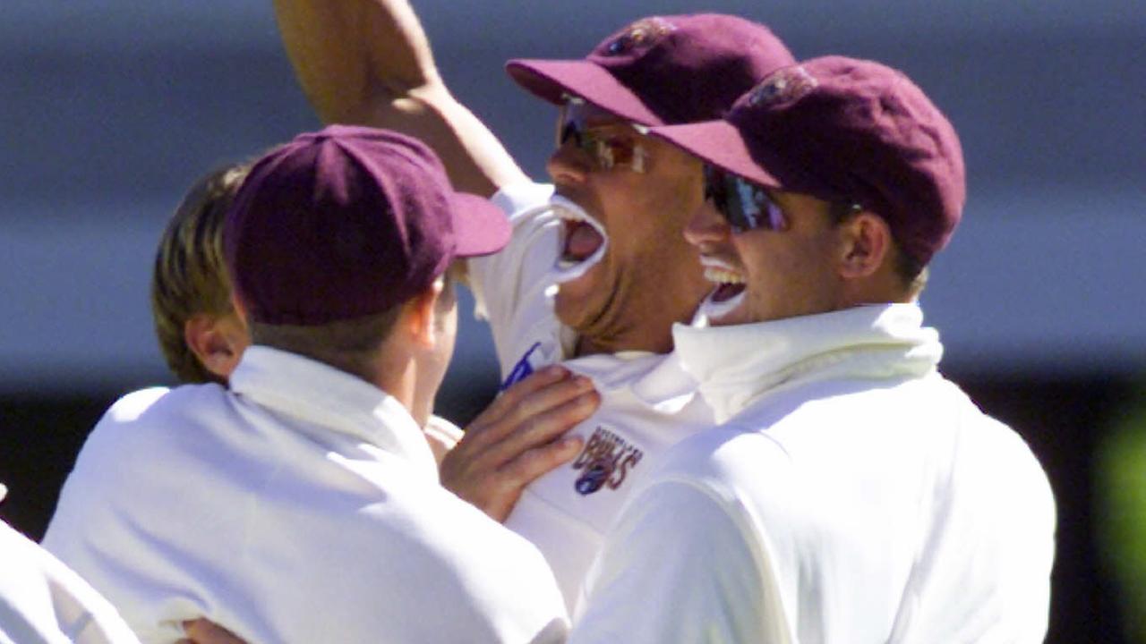 The champion Andrew Symonds celebrate another catch with Matt Hayden, Wade Seccombe and Andrew Bichel. The bloke was a legend.