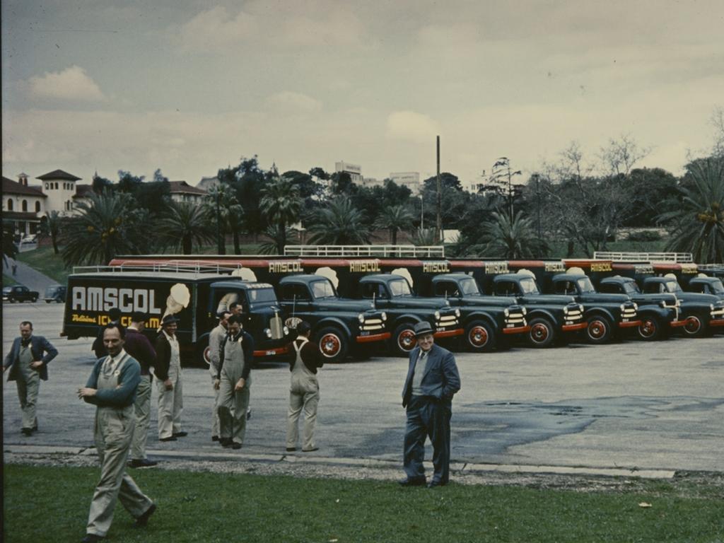 AMSCOL ice-cream vans on the Torrens Parade Ground circa 1950. Source: State Library of SA / B-70545