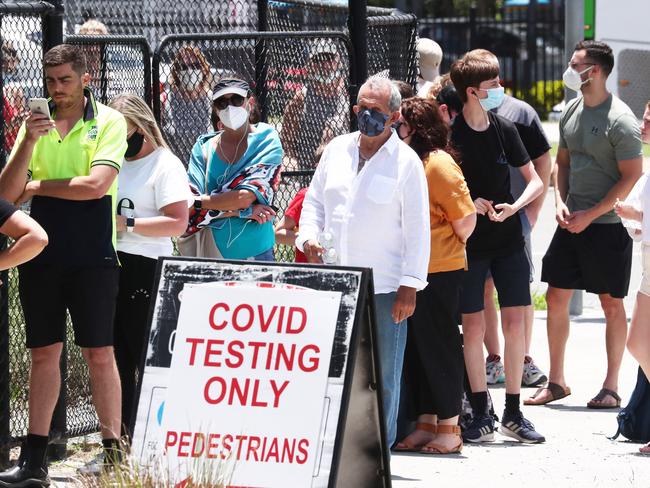 Covid testing lines became nightmarish over the festive season, with some people reporting waits of up to nine hours at Gold Coast testing sites. Picture: Jason O'Brien