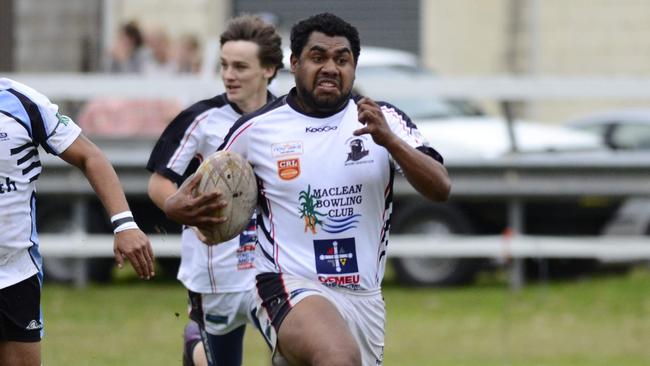 Lower Clarence Magpie 1st Grade rugby league match against Ballina at the Maclean Showground on Saturday. Magpie Jerrys Byers motors down the side line to score a try. Photo Debrah Novak / The Daily Examiner