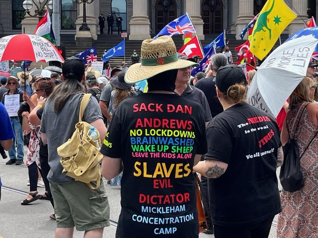 Hundreds of demonstrators have gathered at Victoria’s Parliament House. NCA NewsWire/Ian Currie,