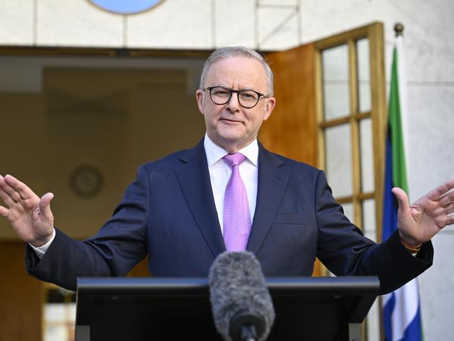 Prime Minister Anthony Albanese holds a press conference at Parliament House. Picture: Martin Ollman
