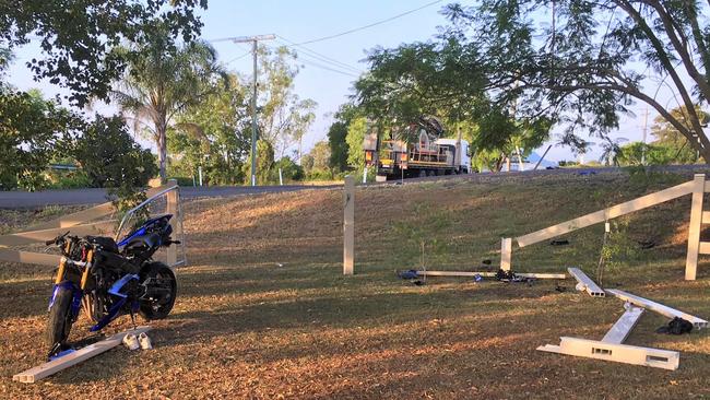 A bike crashed through the Bennetts fence in 2019. Picture: Facebook/Bruce Bennett