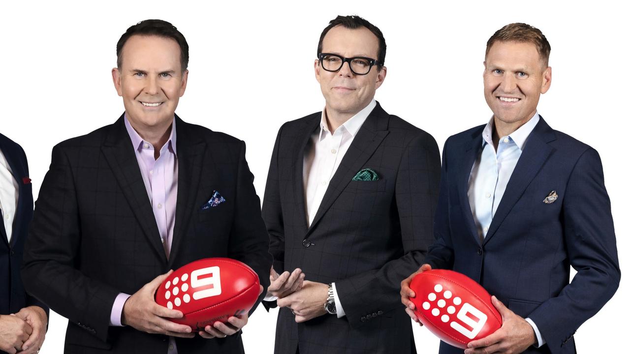 Tony Jones (left), Damian Barrett (centre) and Kane Cornes all featured in an ad for Sportsbet.