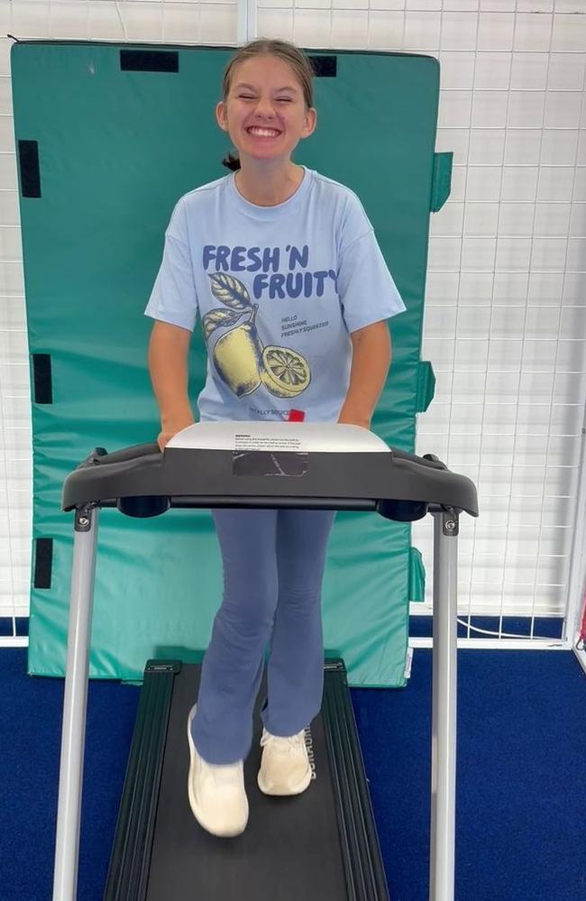 Nine year old Emilee Scholefield, who sustained a traumatic brain injury four years ago, doing intensive therapy with Centre of Movement.