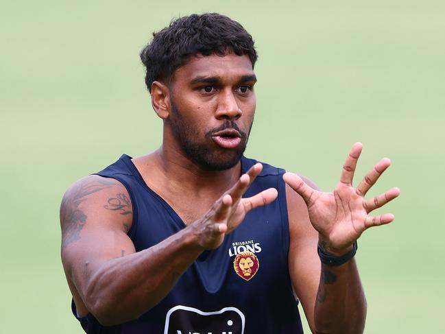 IPSWICH, AUSTRALIA - FEBRUARY 05: Keidean Coleman during a Brisbane Lions AFL training session at Brighton Homes Arena on February 05, 2025 in Ipswich, Australia. (Photo by Chris Hyde/Getty Images)