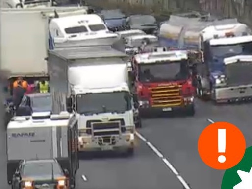 A woman in her 30s was rushed hospital after a multi-vehicle crash involving a truck, several cars and a motorcyclist on Monash Freeway on Monday about 7.15am. Picture VicTraffic/X