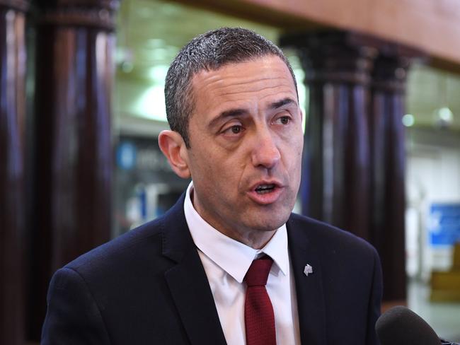 Adelaide railway station Tom Koutsantonis speaks to media about the Governments plans to privatise out train service  Tuesday August 20,2019.(Image AAP/Mark Brake)