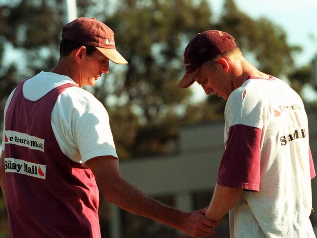 Wayne Bennett and Darren Lockyer in 1997.