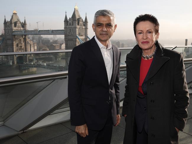 Lord Mayor of Sydney Clover Moore meets Mayor of London Sadiq Khan at the London City Hall. Picture: Ella Pellegrini