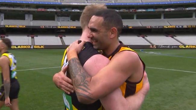 Jack Riewoldt and Shaun Burgoyne. Photo: Kayo.