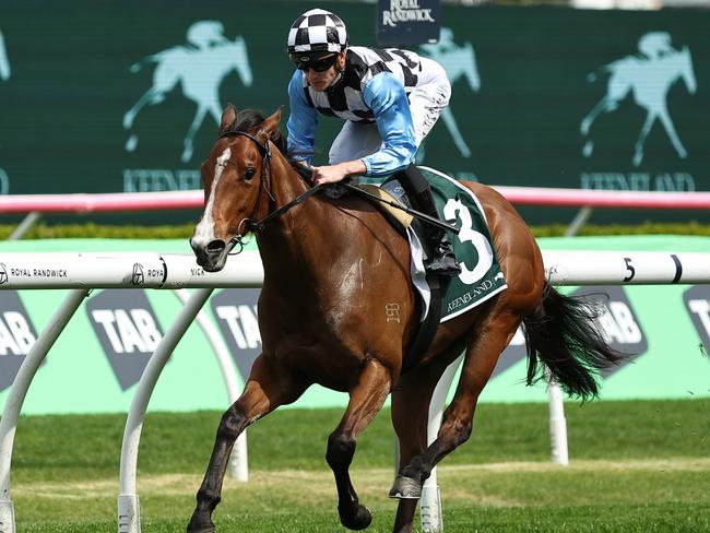 SYDNEY, AUSTRALIA - OCTOBER 05: Chad Schofield riding Bel Merci wins Race 3 Keeneland Gimcrack Stakes during Sydney Racing at Royal Randwick Racecourse on October 05, 2024 in Sydney, Australia. (Photo by Jeremy Ng/Getty Images)