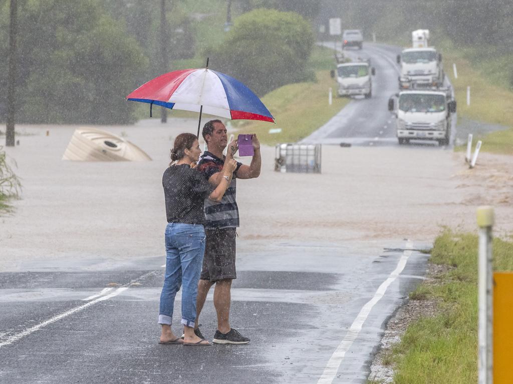 North Pine River floods at Mt Samson Rd, cutting off Dayboro on Saturday. Picture: Richard Walker