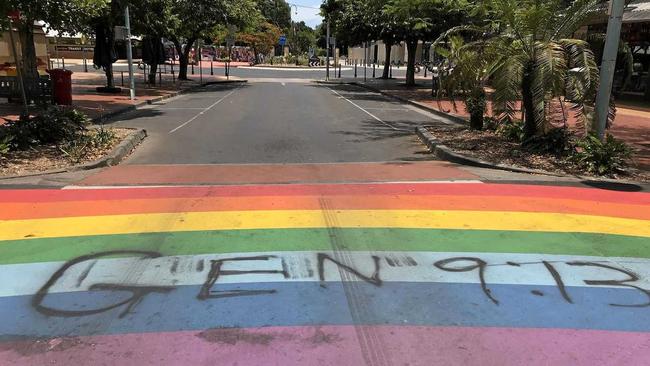 Lismore's rainbow crossing was the target of some graffiti. Picture: Jasmine Burke