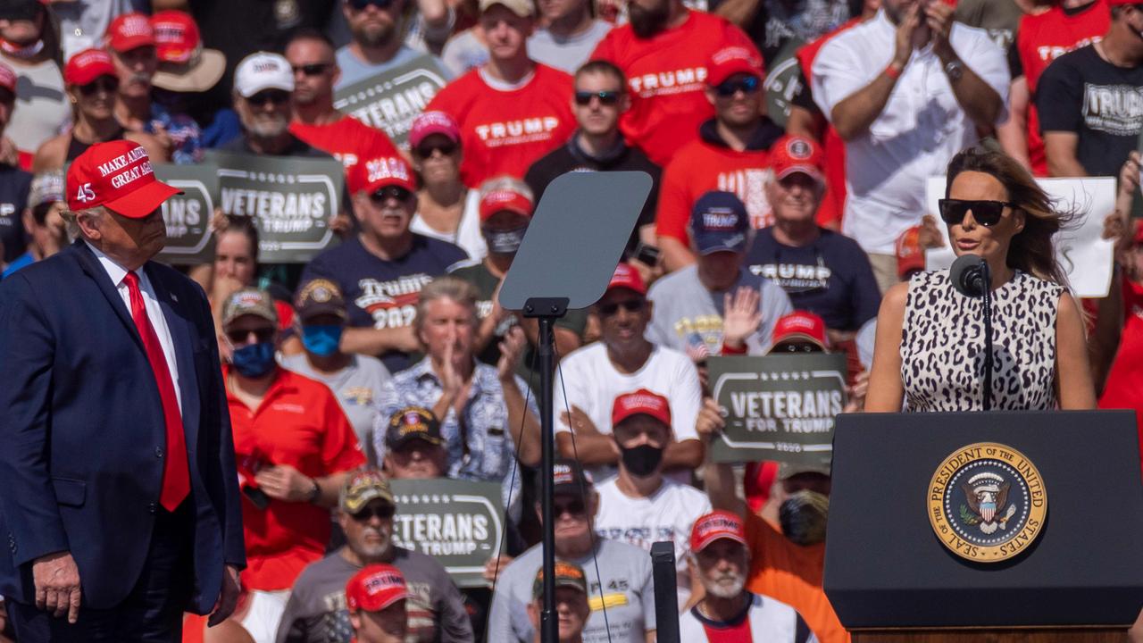 Melania addresses the crowd. Picture: ARDUENGO / AFP