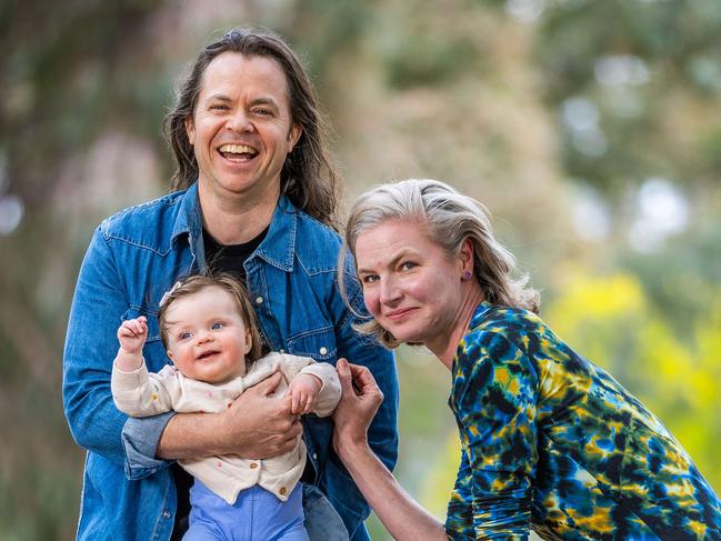 Michael Julian, who inherited an immune disorder, with Dominique Gah and daughter Pearl. Picture: Jake Nowakowski