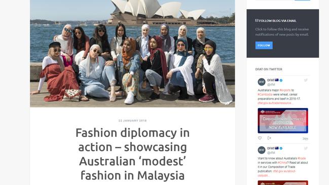 A screengrab of DFAT's campaign to showcase 'modest' Australian fashion.