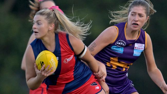 Coburg’s Elsa Mangan in action against Collegians earlier this season.